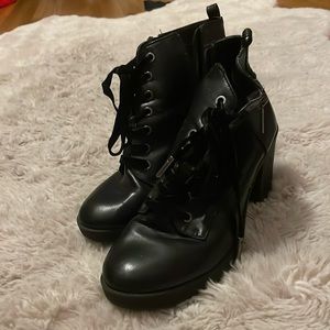 High Heeled Black Combat Boot